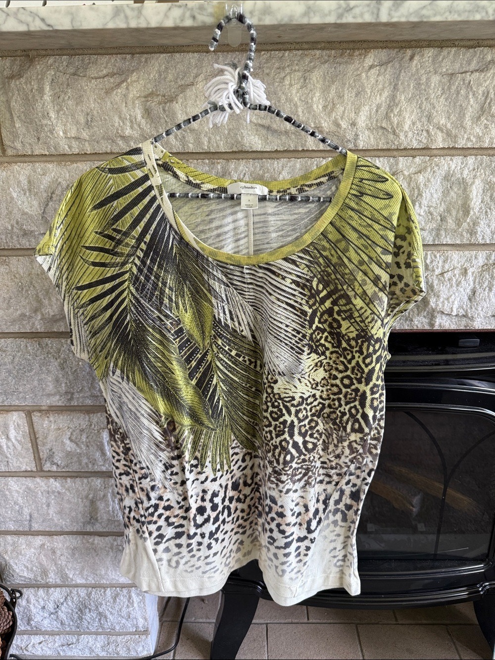 CJ Banks Green & Brown Leopard Palm Top Size X